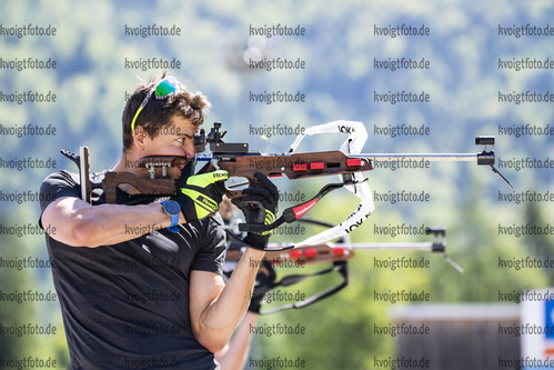 04.06.2021, xkvx, Biathlon Training Ruhpolding, v.l. Philipp Nawrath (Germany) in aktion am Schiessstand at the shooting range