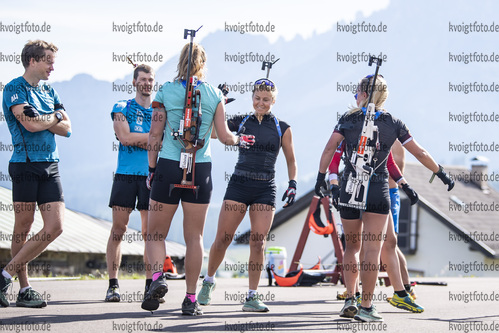 03.07.2021, xkvx, Biathlon Training Lavaze, v.l. Tarjei Boe (Norway), Sturla Holm Laegreid (Norway), Karoline Offigstad Knotten (Norway), Ingrid Landmark Tandrevold (Norway), Tiril Eckhoff (Norway), Ida Lien (Norway)  