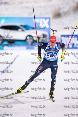 02.12.2021, xkvx, Biathlon IBU World Cup Oestersund, Sprint Men, v.l. Johannes Kuehn (Germany) im Ziel / in the finish