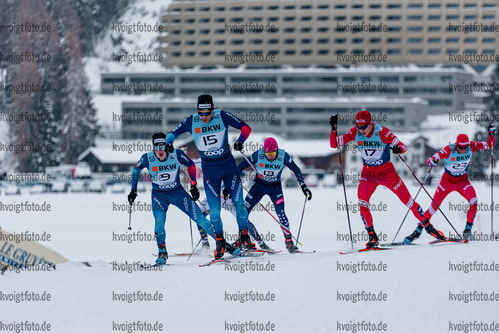 11.12.2021, xljkx, Cross Country FIS World Cup Davos, Men Sprint Final, v.l. Jovian Hediger (Switzerland), Valerio Grond (Switzerland), Alexander Terentev (Russia)  / 