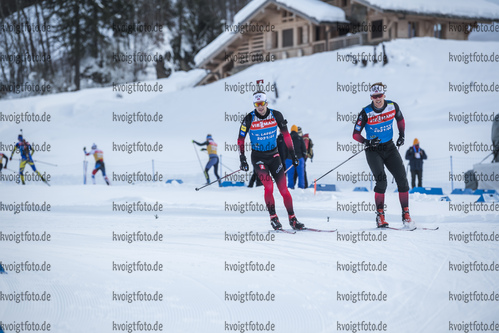 15.12.2021, xkvx, Biathlon IBU World Cup Le Grand Bornand, Training Women and Men, v.l. Sturla Holm Laegreid (Norway), Sivert Guttorm Bakken (Norway) in aktion / in action competes