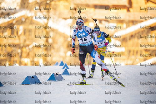 18.12.2021, xkvx, Biathlon IBU World Cup Le Grand Bornand, Pursuit Women, v.l. Jessica Jislova (Czech Republic), Anna Magnusson (Sweden) in aktion / in action competes