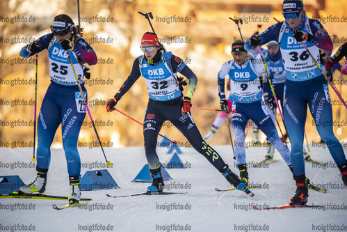 18.12.2021, xkvx, Biathlon IBU World Cup Le Grand Bornand, Pursuit Women, v.l. Lena Haecki (Switzerland), Vanessa Voigt (Germany), Mari Eder (Finland) in aktion / in action competes
