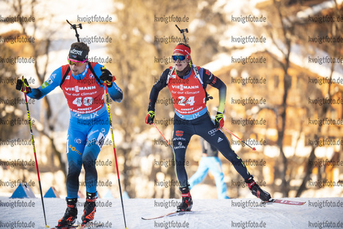 18.12.2021, xkvx, Biathlon IBU World Cup Le Grand Bornand, Pursuit Men, v.l. Benedikt Doll (Germany) in aktion / in action competes