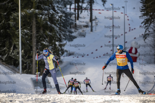 06.01.2022, xkvx, Biathlon IBU World Cup Oberhof, Training Women and Men, v.l. Vanessa Hinz (Germany), Ski Technician Sebastian Hopf (Germany) in aktion / in action competes