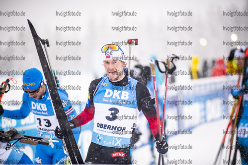 09.01.2022, xkvx, Biathlon IBU World Cup Oberhof, Pursuit Men, v.l. Sturla Holm Laegreid (Norway) im Ziel / in the finish