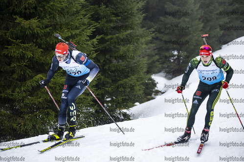 04.02.2021, xsoex, Biathlon Deutschlandpokal Clausthal-Zellerfeld, v.l. Fabian Dietrich (Germany), Elias Asal (Germany)  / 