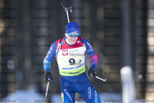 31.01.2021, xtwx, Biathlon IBU European Championships Duszniki Zdroj, Mixed Staffel, v.l. Martin Jaeger (Switzerland) in Aktion / in action competes