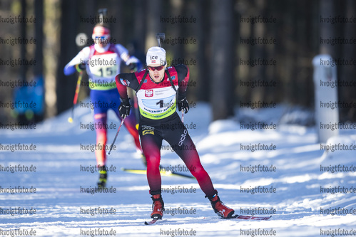 31.01.2021, xtwx, Biathlon IBU European Championships Duszniki Zdroj, Mixed Staffel, v.l. Sivert Guttorm Bakken (Norway) in Aktion / in action competes