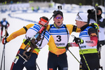01.12.2019, xkvx, Biathlon IBU Cup Sjusjoen, Verfolgung Herren, v.l. Philipp Nawrath (Germany), Lucas Fratzscher (Germany), Fredrik Gjesbakk (Norway) im Ziel / at the finish