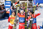 01.01.2020, xkvx, Langlauf Tour de Ski Toblach, Pursuit Damen, v.l. Therese Johaug (Norway), Ingvild Flugstad Oestberg (Norway) and Heidi Weng (Norway) im Ziel / at the finish