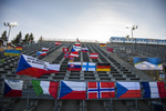 05.03.2020, xkvx, Biathlon IBU Weltcup Nove Mesto na Morave, Sprint Damen, v.l.  Fahnen auf der Tribuene / flags on the tribune