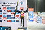 03.12.2020, xkvx, Biathlon IBU Weltcup Kontiolahti, Sprint Herren, v.l. Johannes Thingnes Boe (Norway) bei der Siegerehrung / at the medal ceremony