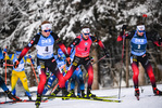 24.01.2021, xkvx, Biathlon IBU Weltcup Antholz, Massenstart Herren, v.l. Johannes Dale (Norway), Tarjei Boe (Norway) und Sturla Holm Laegreid (Norway)  / 