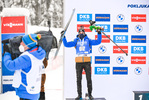 12.02.2021, xkvx, Biathlon IBU World Championships Pokljuka, Sprint Herren, v.l. Simon Desthieux (France) bei der Siegerehrung / at the medal ceremony