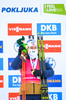 13.02.2021, xkvx, Biathlon IBU World Championships Pokljuka, Sprint Damen, v.l. Tiril Eckhoff (Norway) bei der Siegerehrung / at the medal ceremony