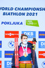 17.02.2021, xkvx, Biathlon IBU World Championships Pokljuka, Einzel Herren, v.l. Sturla Holm Laegreid (Norway) bei der Siegerehrung / at the medal ceremony