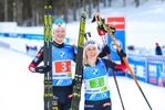 18.02.2021, xkvx, Biathlon IBU World Championships Pokljuka, Single Mixed Relay, v.l. Johannes Thingnes Boe (Norway) und Tiril Eckhoff (Norway) im Ziel / in the finish