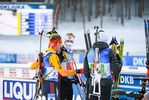20.02.2021, xkvx, Biathlon IBU World Championships Pokljuka, Staffel Herren, v.l. Benedikt Doll (Germany), Sturla Holm Laegreid (Norway) und Johannes Thingnes Boe (Norway)  / 
