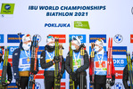 20.02.2021, xkvx, Biathlon IBU World Championships Pokljuka, Staffel Herren, v.l. Vetle Sjaastad Christiansen (Norway), Johannes Thingnes Boe (Norway), Tarjei Boe (Norway) und Sturla Holm Laegreid (Norway)  / 