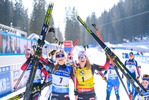 21.02.2021, xkvx, Biathlon IBU World Championships Pokljuka, Massenstart Damen, v.l. Ida Lien (Norway), Ingrid Landmark Tandrevold (Norway) und Tiril Eckhoff (Norway) im Ziel / in the finish