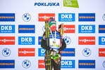 21.02.2021, xkvx, Biathlon IBU World Championships Pokljuka, Massenstart Damen, v.l. Lisa Theresa Hauser (Austria) bei der Siegerehrung / at the medal ceremony