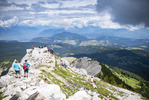 05.07.2021, xkvx, Biathlon Training Lavaze, v.l. Gipfelkreuz / Gipfel Weisshorn / Blick in Richtung Lavaze und Bozen  